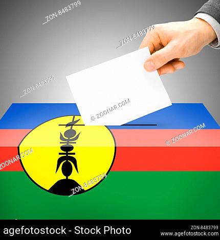 Voting concept - Ballot box painted into national flag colors - New Caledonia