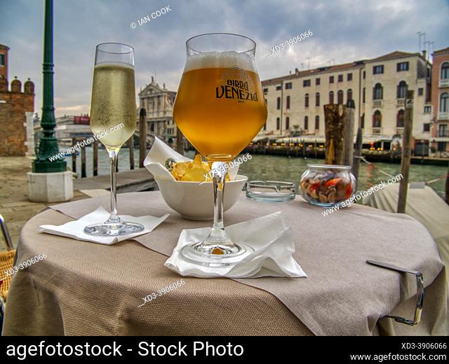 Beer Venezia and Prosecco at the Hotel Canal Grande, Santa Croce area, Venice, Italy
