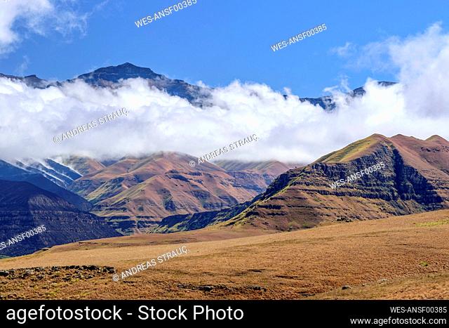 Scenic view of mountains with cloudy sky, Maloti-Drakensberg Park, South Africa