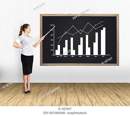businesswoman in office pointing at chart