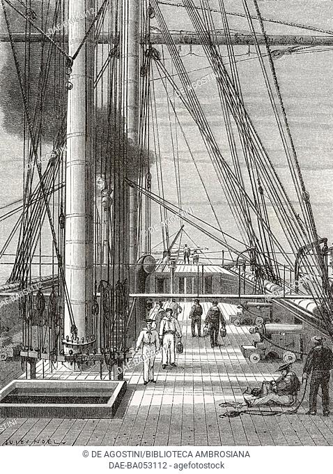 Deck of the Zenobia ship departing from Gorea, Senegal, drawing by Jules Noel (1810-1881) from a photograph, from Croisieres a la cote d'Afrique, 1868