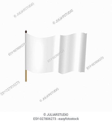 White flag waving on the wind on a white background