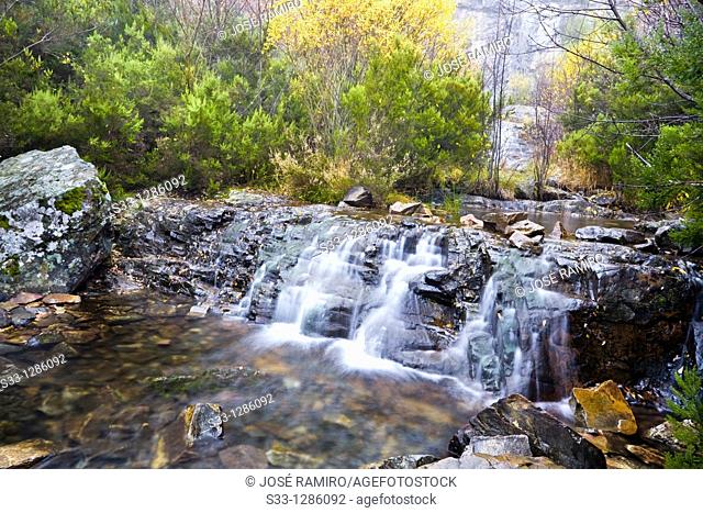 The Despeñalagua waterfall Sierra Norte Valverde de los Arroyos Guadalajara Castilla la Mancha Spain