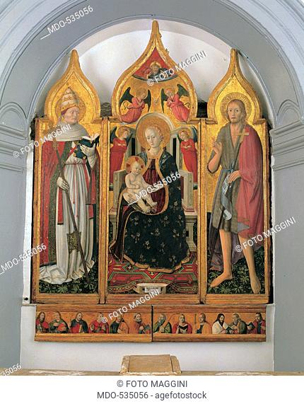 Enthroned Madonna and Child with Sts John the Baptist and Clement Pope, by Antonio da Fabriano, 1474, 15th Century, tempera and gold on board