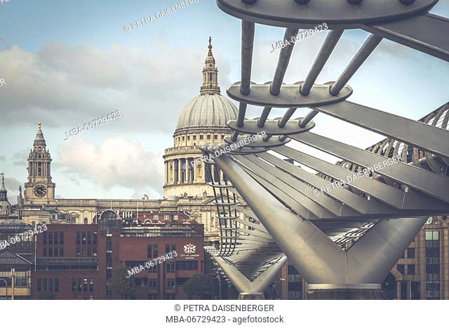The millennium Bridge with view to the St Paul's Cathedral, London, England, Great Britain