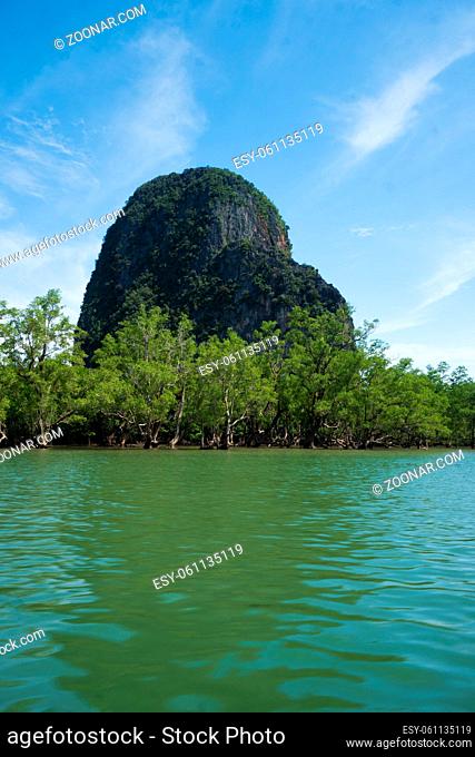 Aerial view Phang Nga Bay Marine National Park protected and of international ecological significance wetlands forestation, Thailand