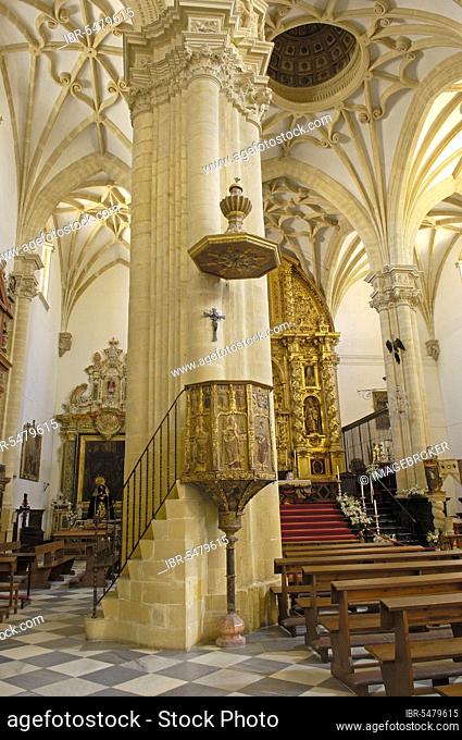 Pulpit, interior of cathedral, Baeza, Jaen, Andalusia, Spain, Europe