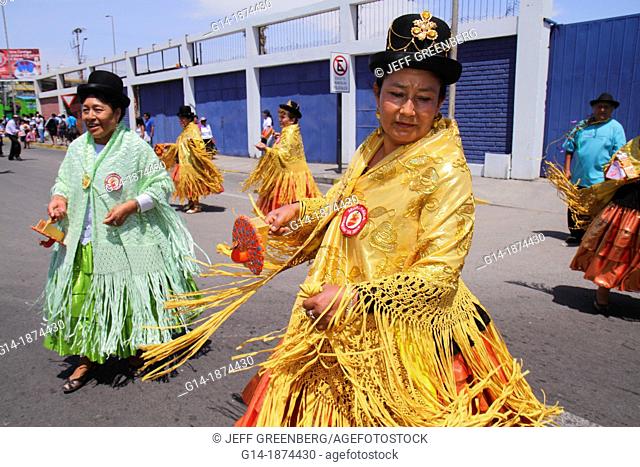Chile, Arica, Avenida Pedro Montt, 'Carnaval Andino', Andean Carnival, parade, rehearsal, indigenous, Aymara heritage, folklore, celebration, traditional dance