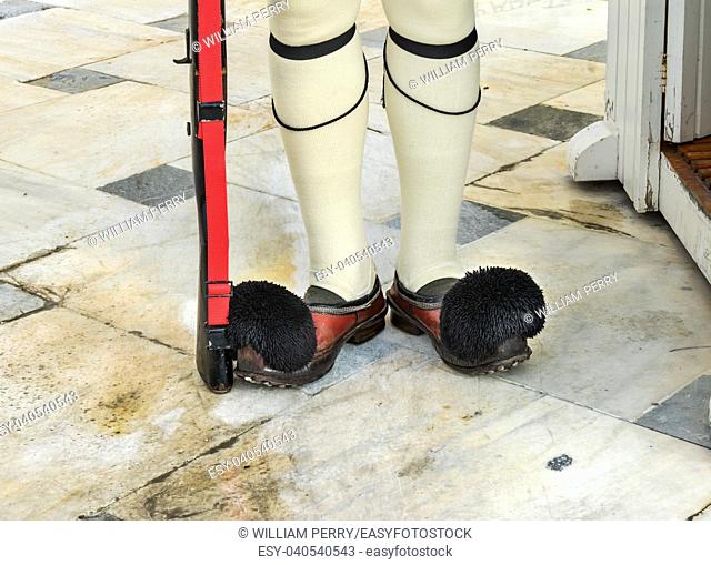 Evzones Presidential Guard Shoes Changing the Guard Tomb of Unknown Soldiers Syntagma Square in front of Parliament Athens Greece