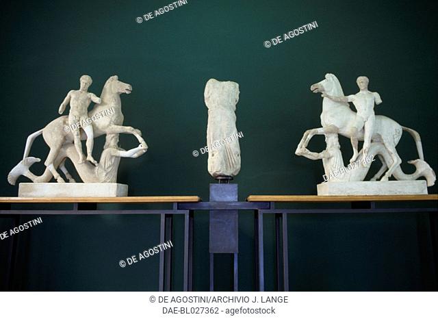 The Dioscuri, marble sculptural group from the west pediment of the temple of Contrada Marasa, 430-425 BC, near Locri, Calabria, Italy