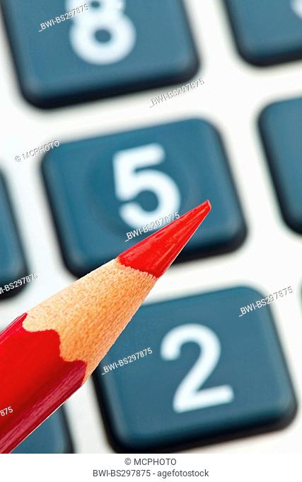 red pencil and a calculator. image icon for streamline and economize