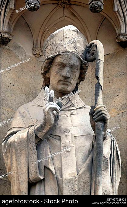 Saint Remigius, statue on the portal of the Basilica of Saint Clotilde in Paris, France