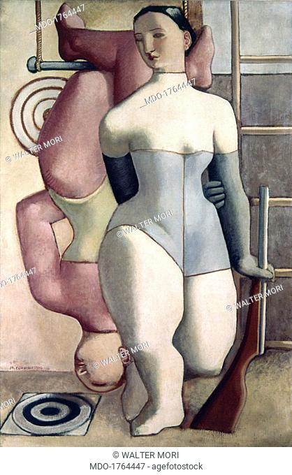 Acrobats (Le acrobate), by Massimo Campigli, 1926, 20th Century, oil on canvas, 130 x 88 cm. Private collection. Whole artwork view