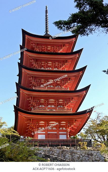 Goju-no-to, or Five-storied Pagoda, located on the grounds of the Senjokaku Temple on Miyajima Island, Japan