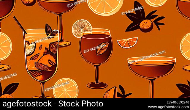 Panoramic orange pattern orange summer cocktail AI generated image