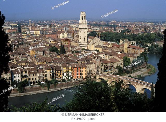 Ponte Pietra Cathedral Adige River Verona Veneto Italy