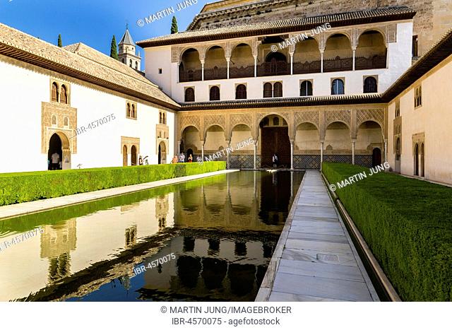 Moorish, Court of the Myrtles, Patio de los Arrayanes, Comares Palace, Palacios Nazaries, Nasrid palaces, Alhambra, Granada, UNESCO World Heritage Site