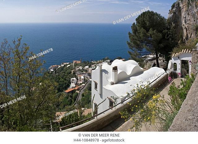 Italy, Europe, Conca dei Marini, Amalfi coast, Spring, Campania region, mountains, coast, Mediterranean Sea, sea, vill