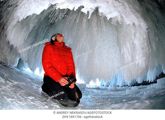 Ice cave on Olkhon island, Lake Baikal, Siberia, Russia, Eurasia