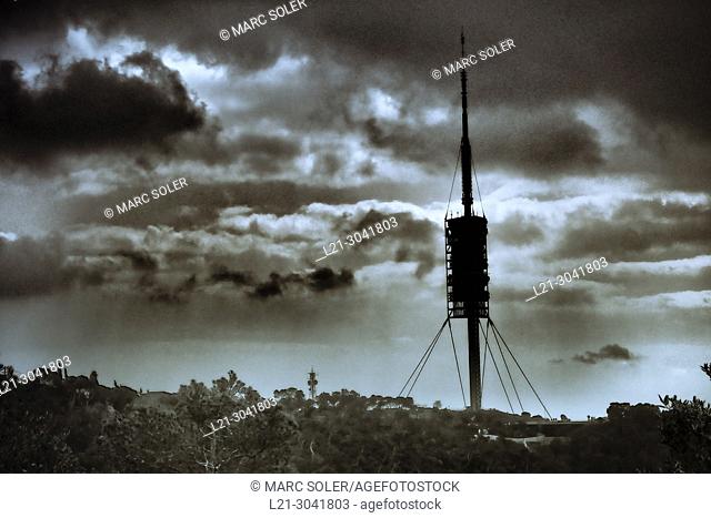Telecommunications tower designed by Norman Foster architect. Collserola park, Barcelona, Catalonia, Spain