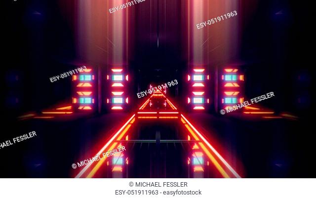 futuristic science-fiction tunnel corridor 3d illustration background, modern future space airship tunnel 3d render wallpaper