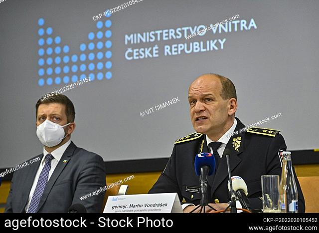 Czech Interior Minister Vit Rakusan, left, introduces the new Czech police president Martin Vondrasek, right, on February 1, 2022, in Prague, Czech Republic