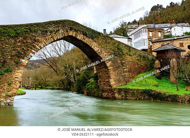 Medieval bridge of Navia de Suarna (Ancares). Ancares is a biosphere reserve, located in the province of Lugo, Galicia, Spain