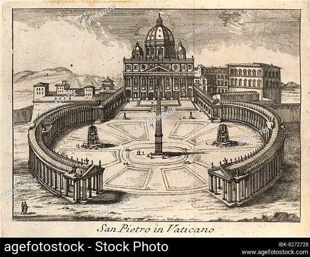 San Pietro in Vaticano, Petersdom, Petersplatz, 1767, Rom, Italien, digitale Reproduktion einer Originalvorlage aus dem 18
