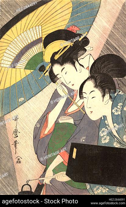 Geisha and Attendant on a Rainy Night, ca. 1797. Creator: Kitagawa Utamaro