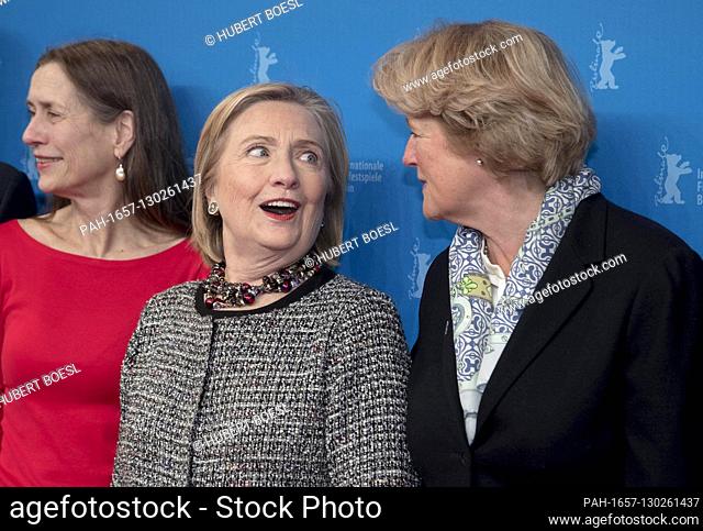 Mariette Rissenbeek (l-r), Hillary Clinton and Monika Gruetters attend the premiere 'Hillary' during the 70th Berlinale International Film Festival at Haus der...
