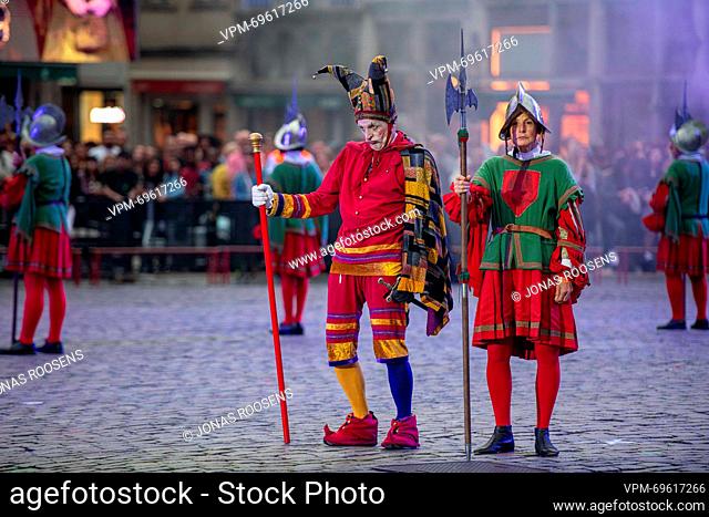 Illustration picture shows the jester during the 'Ommegang Oppidi Bruxellensis' historical parade in the city center of Brussels, Wednesday 28 June 2023