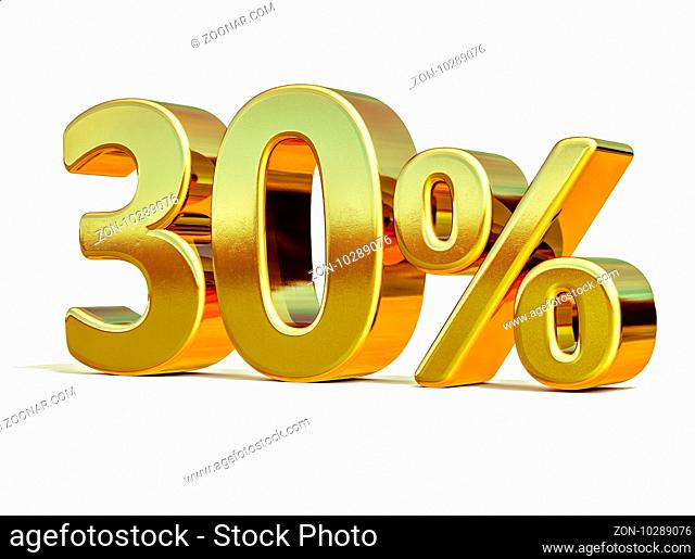 3d render: Gold 30 Percent Off Discount Sign, Sale Banner Template, Special Offer 30% Off Discount Tag, thirty Percentages Up Sticker, Gold Sale Symbol