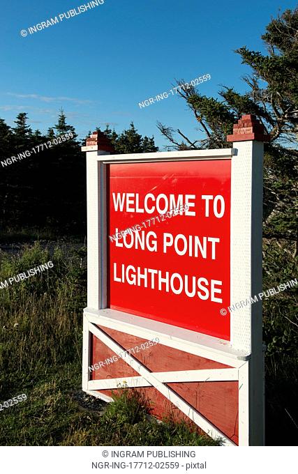 Welcome signboard to Long Point Lighthouse, Crow Head, Twillingate, North Twillingate Island, Newfoundland And Labrador, Canada