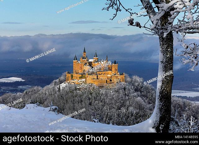 hohenzollern castle in winter, swabian alb, baden-wuerttemberg, germany