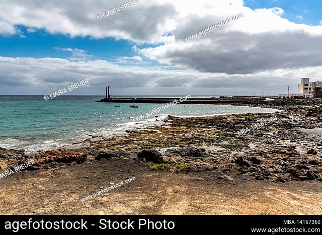 jetty with viewpoint, costa teguise, lanzarote, canaries, canary islands, spain