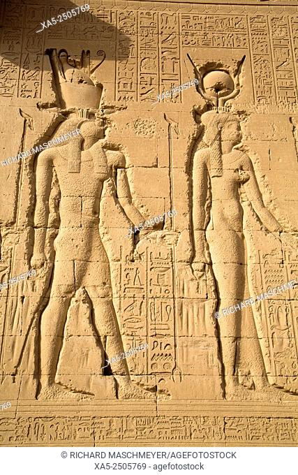 Exterior Relief Depicting Horus (left) and Hathor (right), Temple of Hathor, Dendera, Egypt