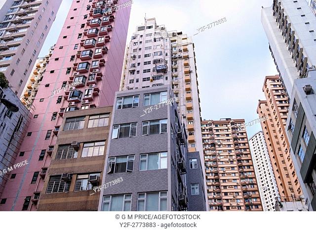 looking up at apartment buildings, Happy Valley, Hong Kong