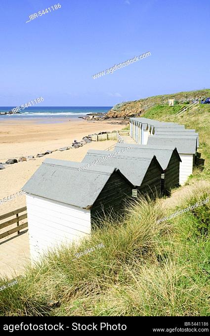 The beach huts at Summerleaze Beach, Bude, Cornwall, England, United Kingdom, Europe