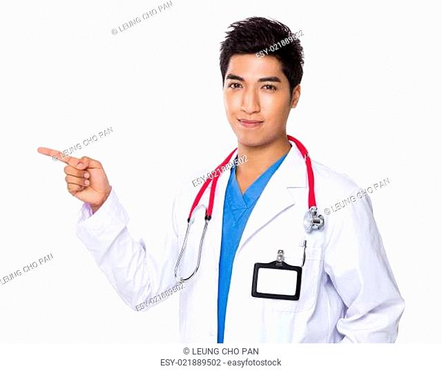 Doctor with finger point aside