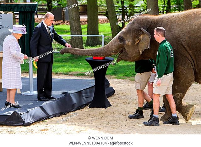 Queen Elizabeth and Prince Philip visit the new elephant centre at ZSL Whipsnade Zoo Featuring: Queen Elizabeth II, Prince Philip Duke of Edinburgh Where:...