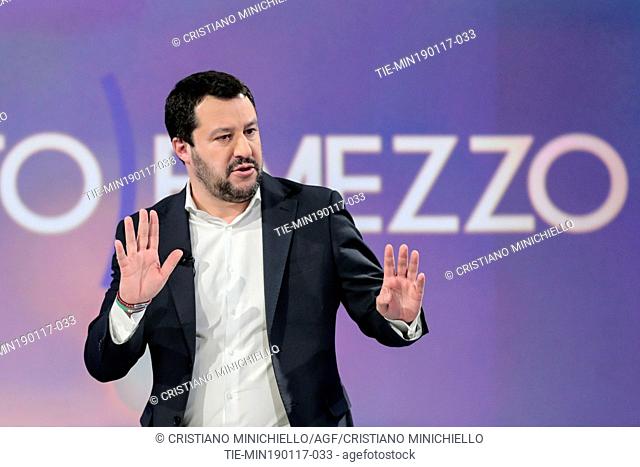 Leader of Lega Nord party Matteo Salvini guest at tv show ' Otto e mezzo ', Rome, ITALY-19-01-2017