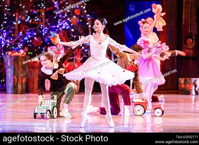 RUSSIA, MOSCOW - DECEMBER 9, 2023: Ballet dancers of the Kremlin Ballet Theatre perform in a scene from choreographer Andrei Petrov's production of Russian...
