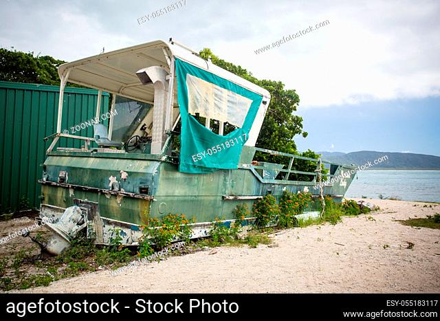 Cairns, Australia - June 29 2016: TA boat wreck seen on Fitzroy Island in Queensland, Australia