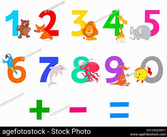 Cartoon Illustration of Numbers Set from Zero to Nine with Cute Animal Characters