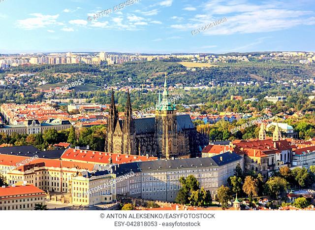 Prague Castle in a summer day, aerial view