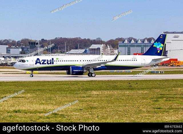 An Airbus A321neo of Azul with the registration D-AVZI at Hamburg Finkenwerder Airport, Germany, Europe