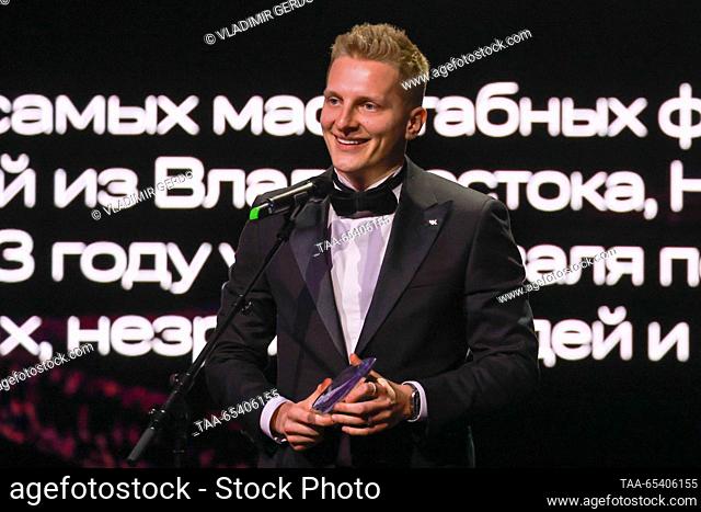 RUSSIA, MOSCOW - DECEMBER 1, 2023: Konstantin Sidorkov, music project development director at VK, founder of VK Fest, receives the Creative Event of the Year...