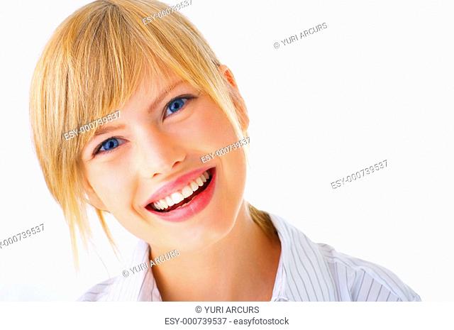 Portrait of a beautiful laughing young female student, taken in our studio