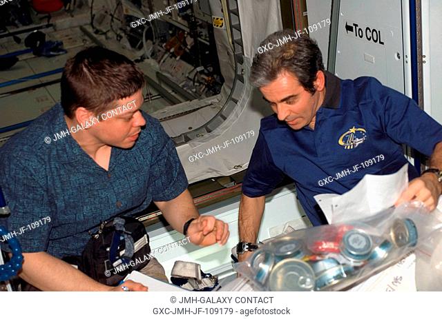 NASA astronaut Robert L. Behnken (left) and European Space Agency (ESA) astronaut Leopold Eyharts, both STS-123 mission specialists