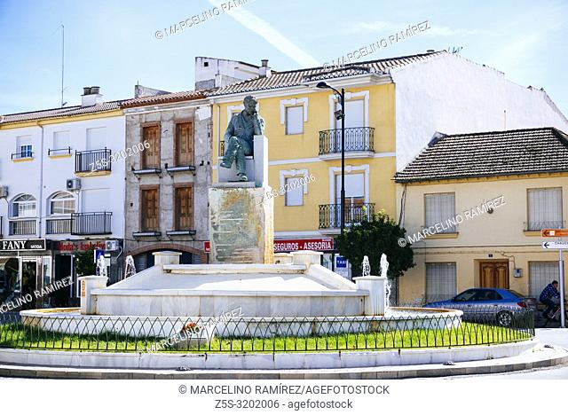 Monument to the neighbors of Fuente Vaqueros killed in the Spanish Civil War. On top, Federico Garcia Lorca. Fuente Vaqueros, Granada, Andalucia, Spain, Europe
